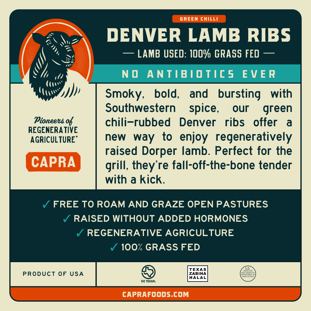 Grass Fed Lamb Denver Ribs w/ Green Chili