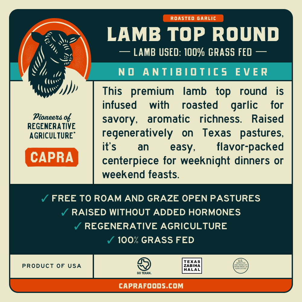 Grass Fed Lamb Top Round w/ Roasted Garlic